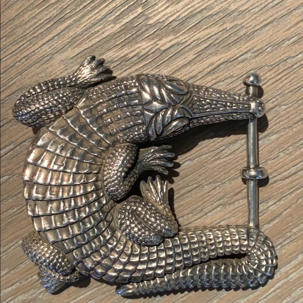 Sterling Lg Kieselstein Cord Alligator Belt Buckle